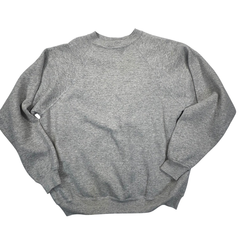 Vintage Hanes Sweatshirt Mens Large Gray Raglan Sleeve Blank Fleece Made in USA